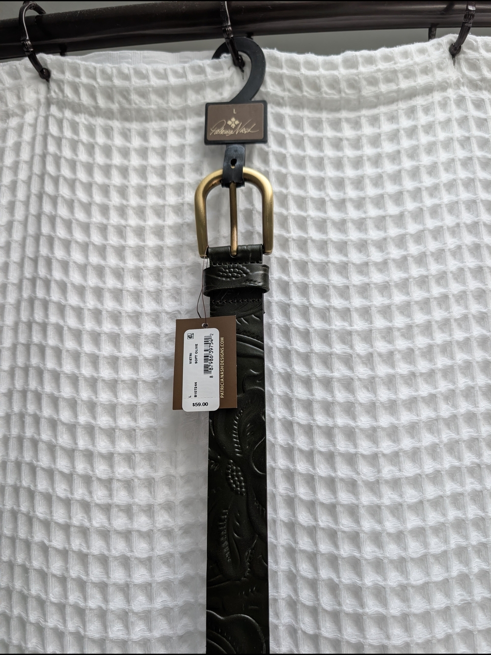 Vintage-Inspired Dark Olive Leather Belt with Embossed Design